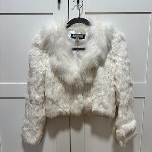 Genuine Rabbit Fur Coat with Genuine Fox Fur Trim Collar